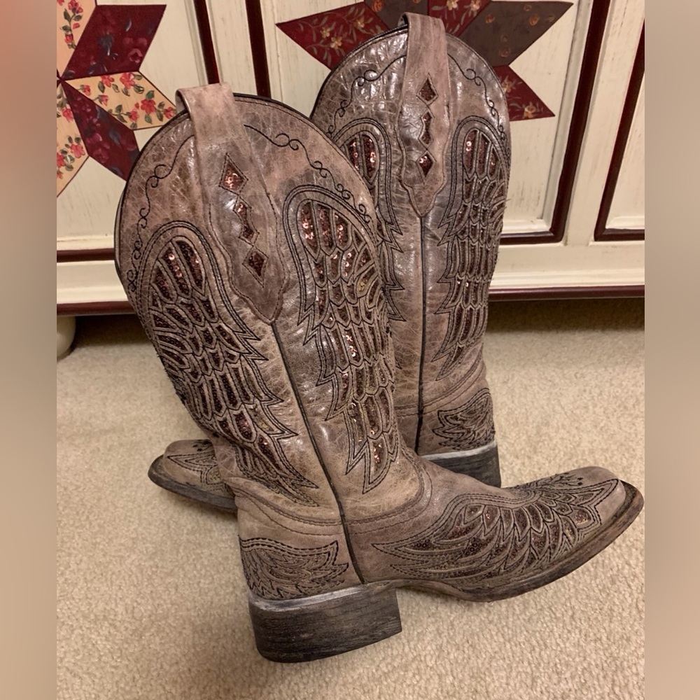 Corral Distressed Leather Cowgirl Boots with  Bling Accents